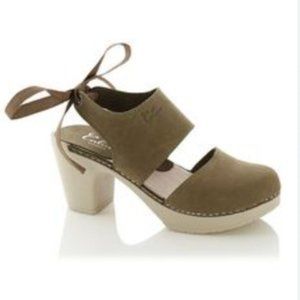 Calou Blanca Taupe Suede Heeled Clog with Tie Back, Size 39 (US 8.5)